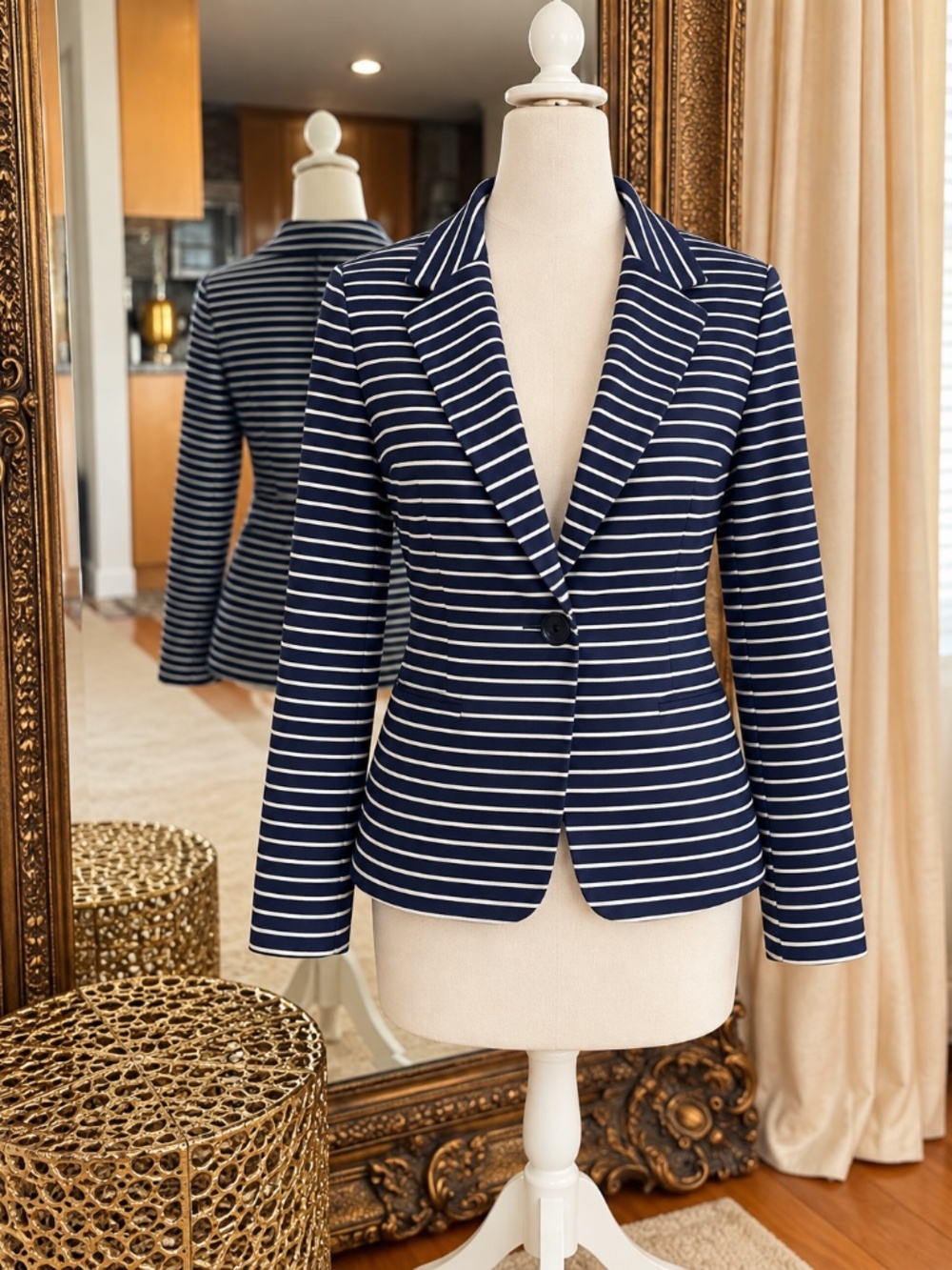 LILLY PULITZER Size M Leighton Striped Blazer Navy Blue Nautical Preppy Cotton
